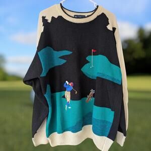 Vintage 90s Par Four Embroidered Golf Grandpa Pullover Sweater XL Ramie Cotton